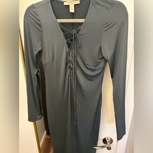 Blue/grey tie up top midi dress